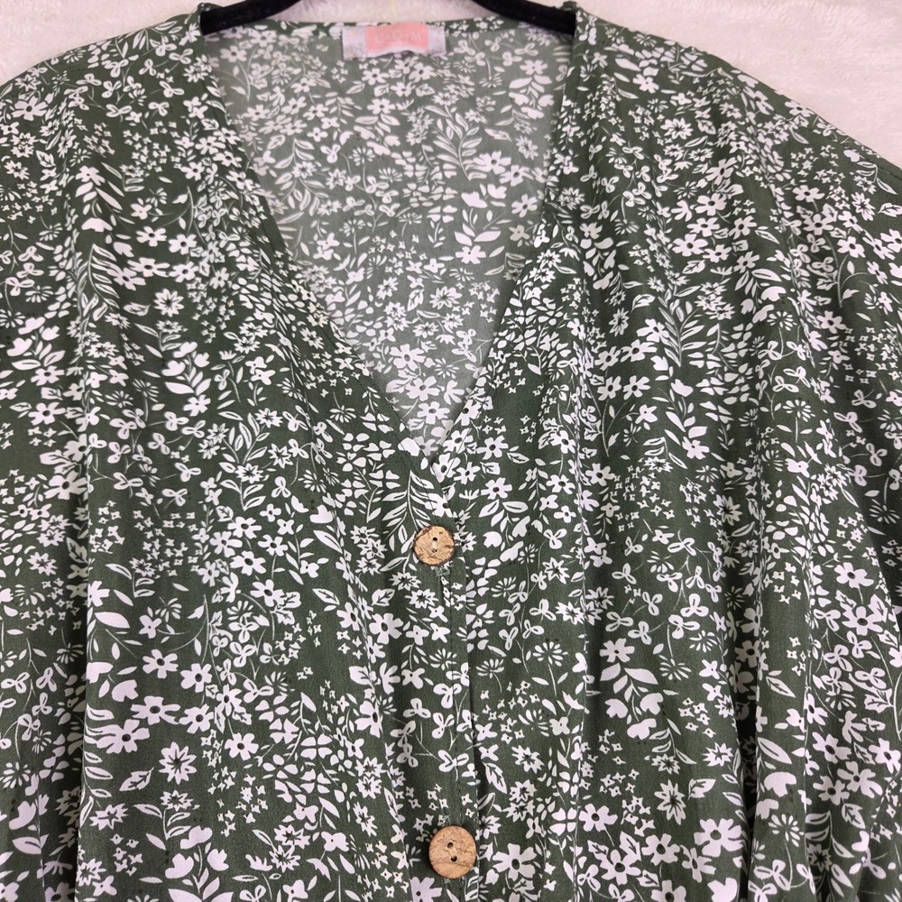 C+D+M Collection Green Floral Button Front Midi Dress Small Kimono Sleeve Boho - Picture 8 of 8